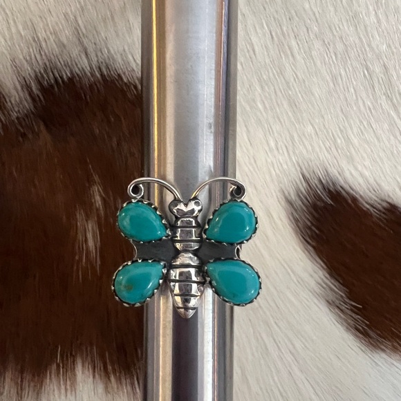 ❤️ Kingman Turquoise Statement Sterling Navajo Butterfly Bee Size 6 Ring 6 Grams - Picture 13 of 17